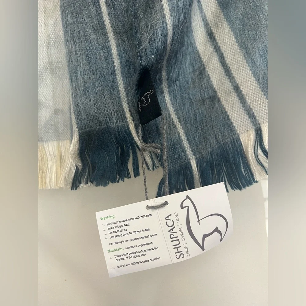 NEW Shupaca Argillite Alpaca Scarf Blue Gray Striped – 11”x78”